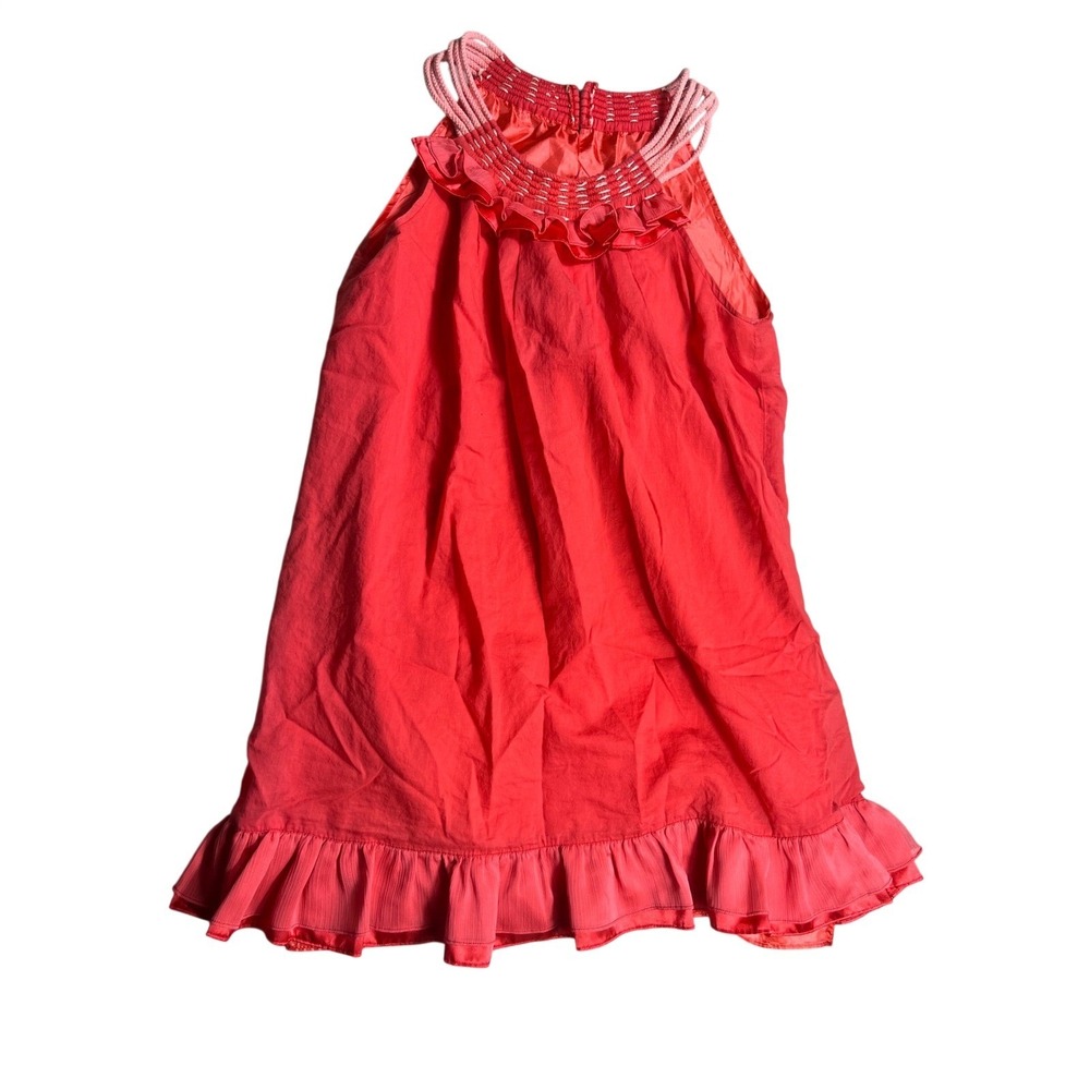 Ryu Size Large Coral Cotton Halter Dress Ruffle Hem Rope Strap Boho
